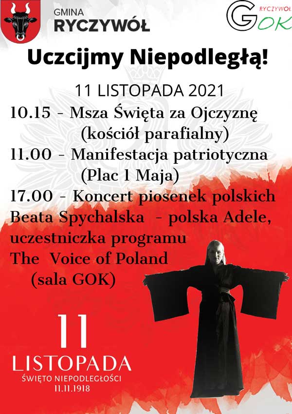 bialo czerwony plakat Uczvijmy Niepodlegla 11 Listopada 2021 