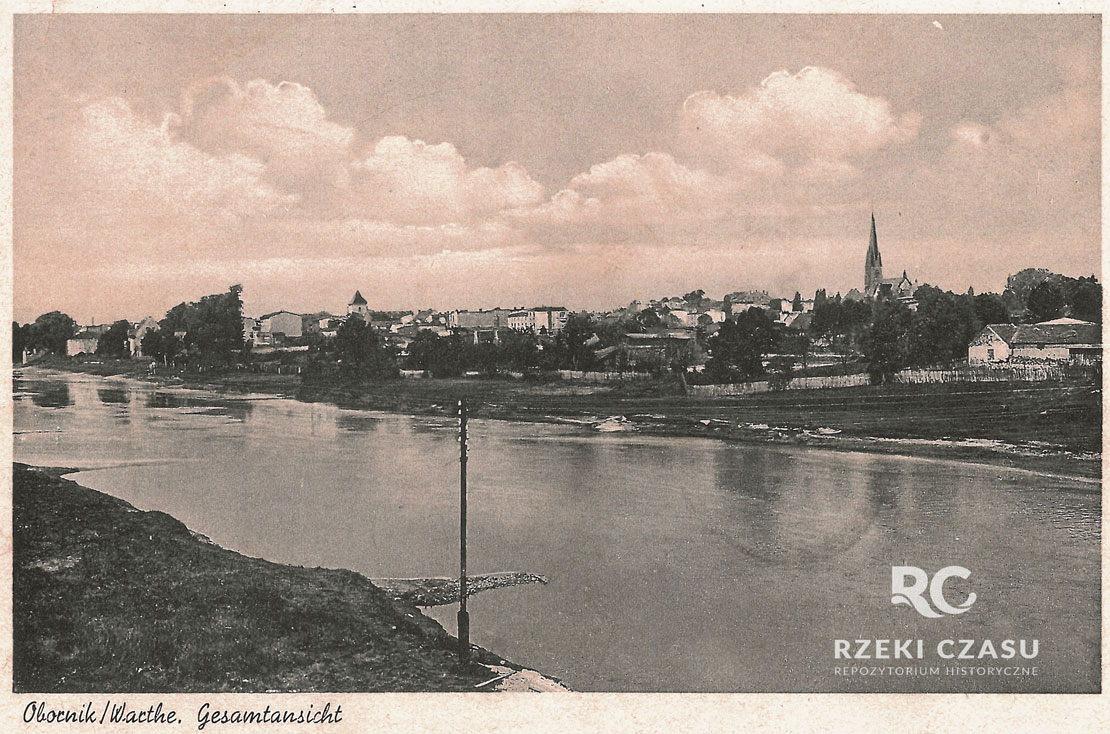 Warta - widok na gospodarstwa ogrodnicze - tereny dzisiejszego osiedla przy ul. Powstańc&oacute;w Wlkp. w Obornikach  |  01.01.1899 &ndash; 31.12.1995