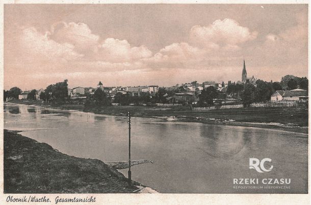 Warta - widok na gospodarstwa ogrodnicze - tereny dzisiejszego osiedla przy ul. Powstańców Wlkp. w Obornikach | 01.01.1899 – 31.12.1995